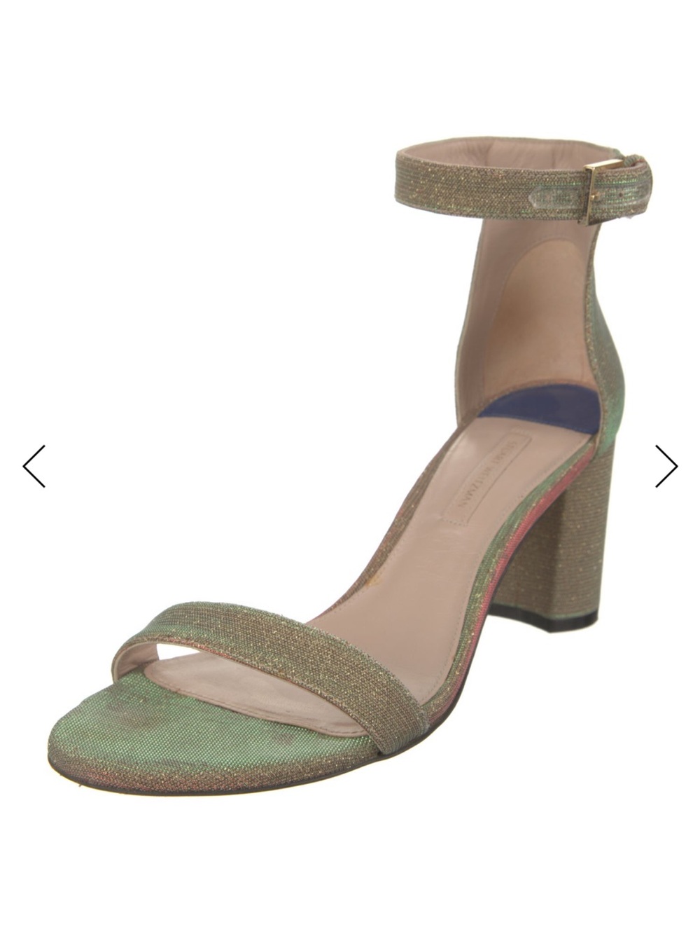 Stuart Weitzman Iridescent Green Ankle-Strap Block Heel Sandals